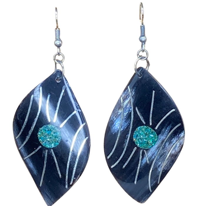 Natural horn earrings with silver inlay