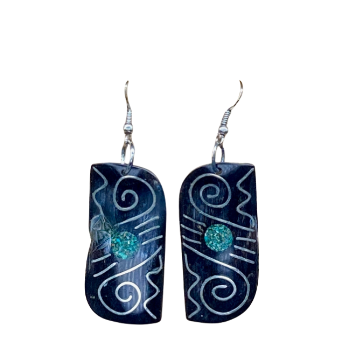 Natural horn earrings with silver inlay
