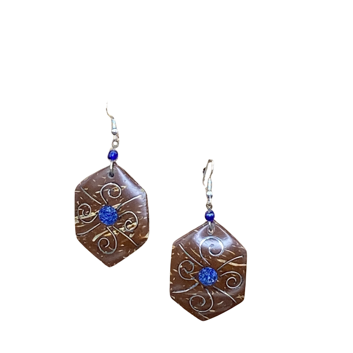 Coconut shell earrings with silver inlay