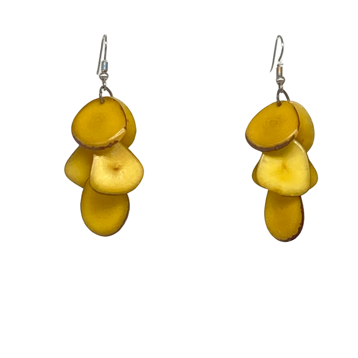 Zoe earrings composed of cascading slices of Tagua nut