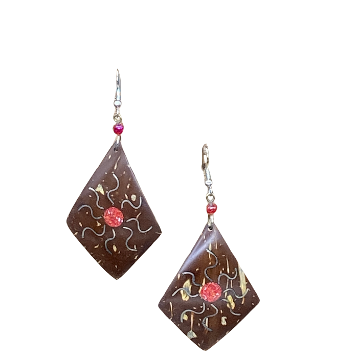 Coconut shell earrings with silver inlay