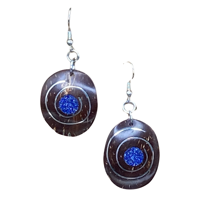 Coconut shell earrings with silver inlay