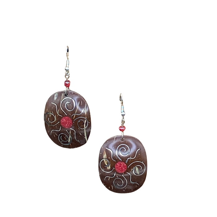 Coconut shell earrings with silver inlay