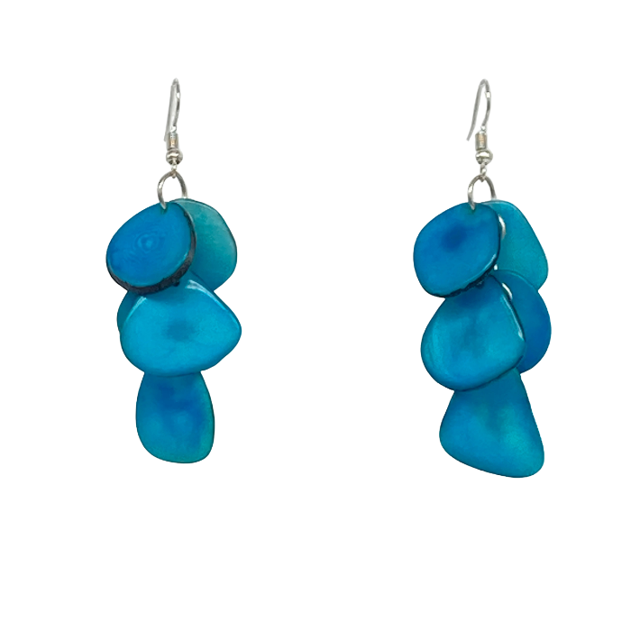 Zoe earrings composed of cascading slices of Tagua nut