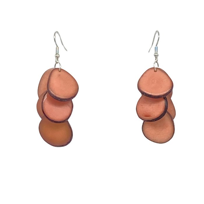 Zoe earrings composed of cascading slices of Tagua nut