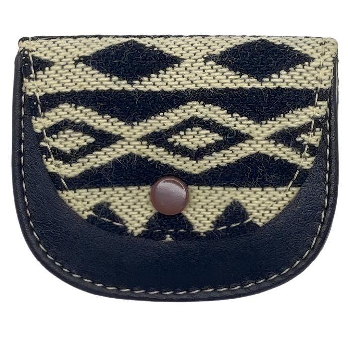 leather and cloth coin purse. Approximately 3"x3"