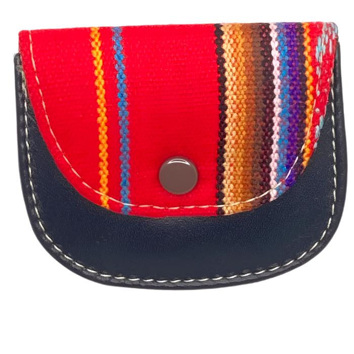 leather and cloth coin purse. Approximately 3"x3"