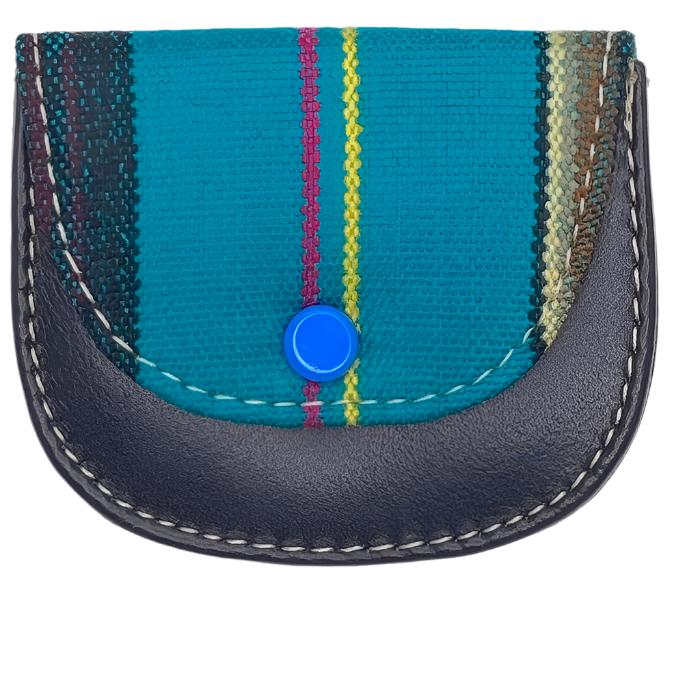 leather and cloth coin purse. Approximately 3"x3"