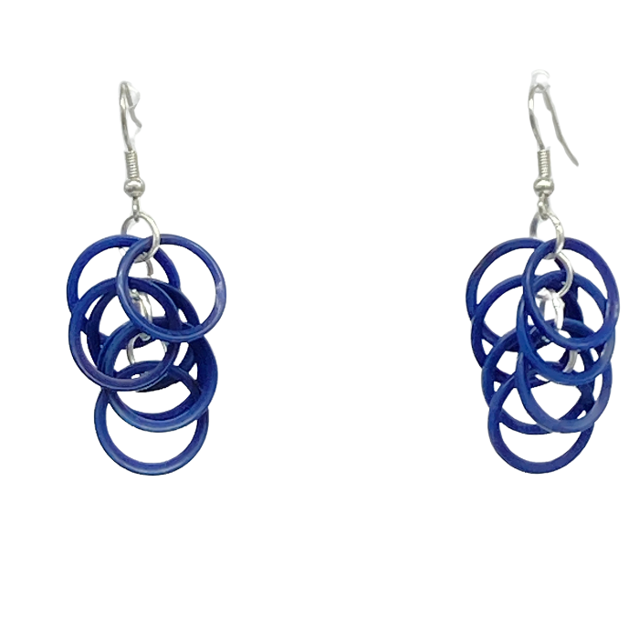 Seven small rings (each the size of a dime), dangling, length approx. 2"-2 1/2"