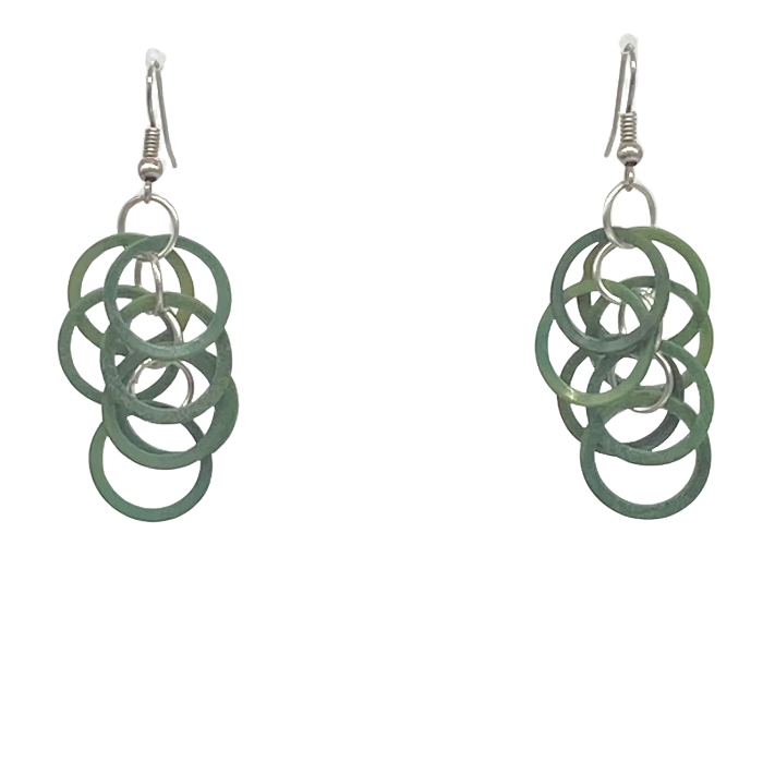 Seven small rings (each the size of a dime), dangling, length approx. 2"-2 1/2"