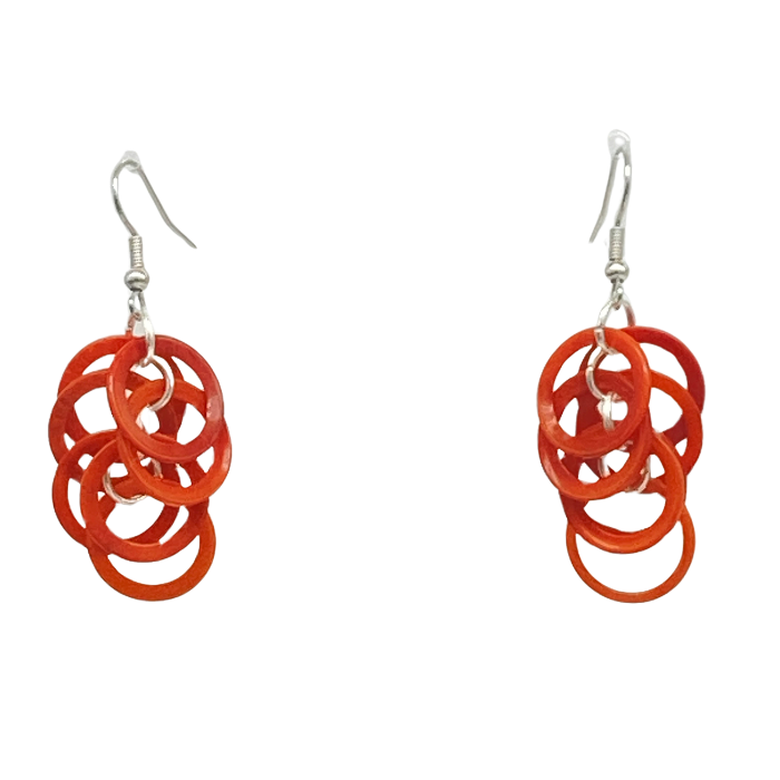 Seven small rings (each the size of a dime), dangling, length approx. 2"-2 1/2"