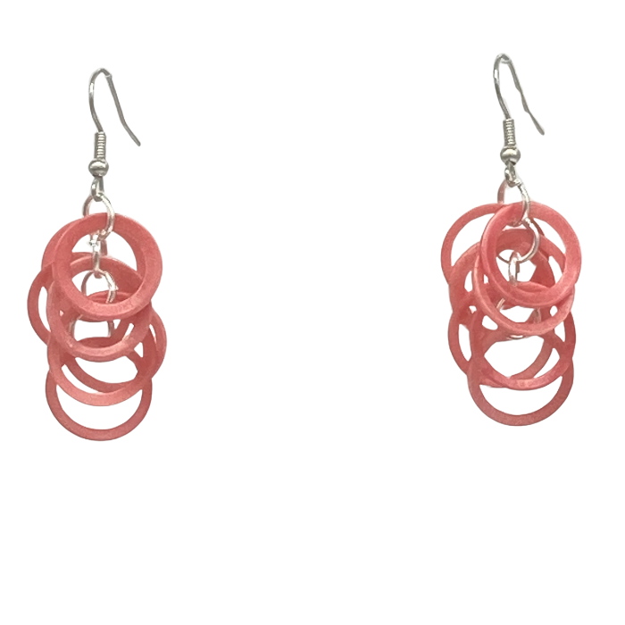 Seven small rings (each the size of a dime), dangling, length approx. 2"-2 1/2"