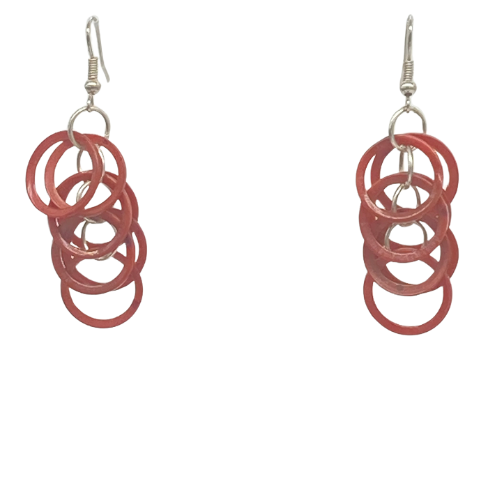 Seven small rings (each the size of a dime), dangling, length approx. 2"-2 1/2"