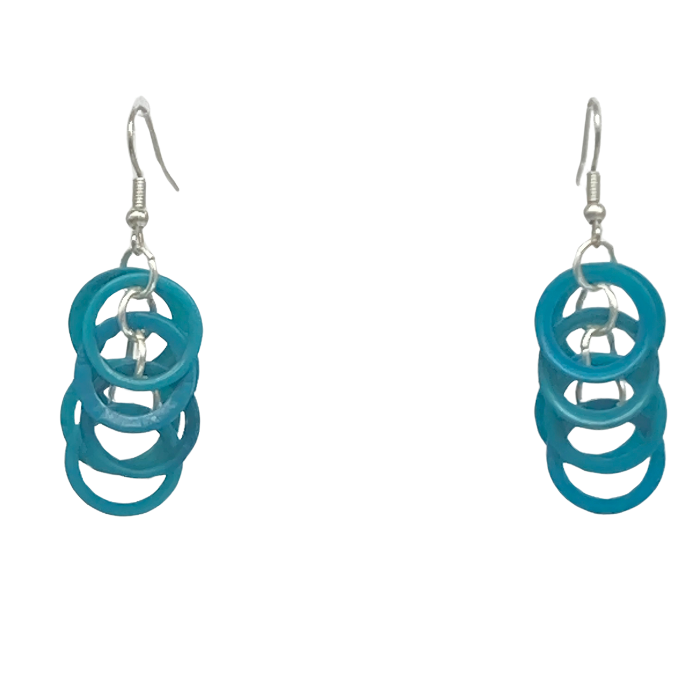 Seven small rings (each the size of a dime), dangling, length approx. 2"-2 1/2"