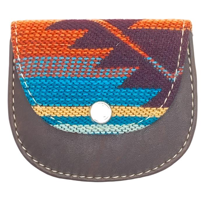 leather and cloth coin purse. Approximately 3"x3"