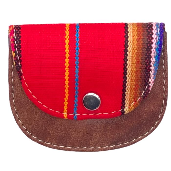 leather and cloth coin purse. Approximately 3"x3"