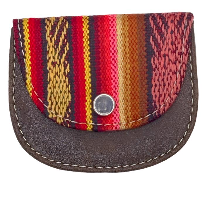 leather and cloth coin purse. Approximately 3"x3"