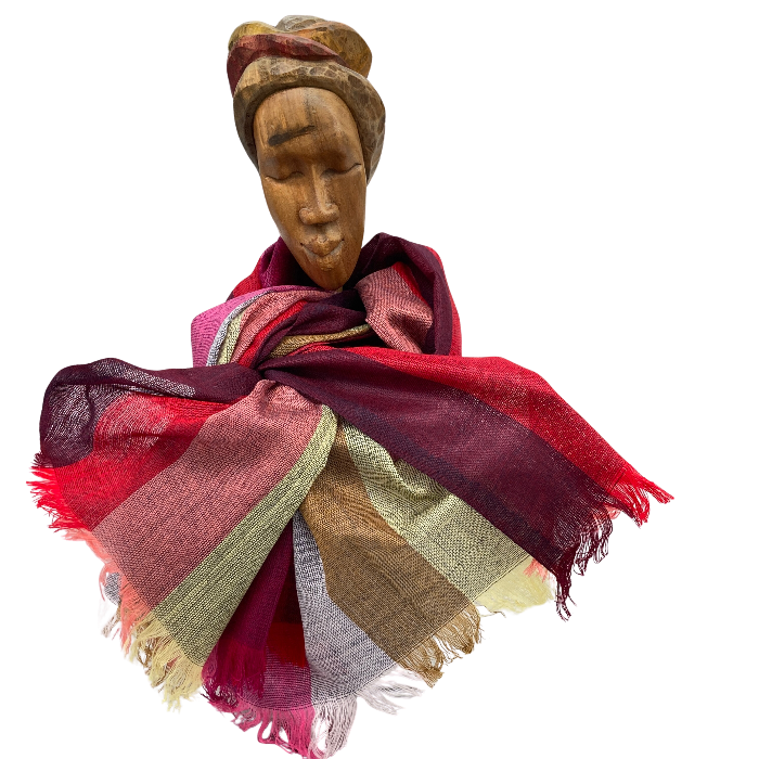 Red, Mauve, Dusty Rose wide striped scarf