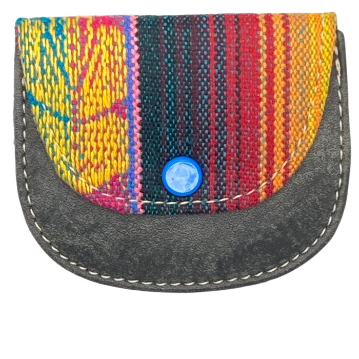 leather and cloth coin purse. Approximately 3"x3"