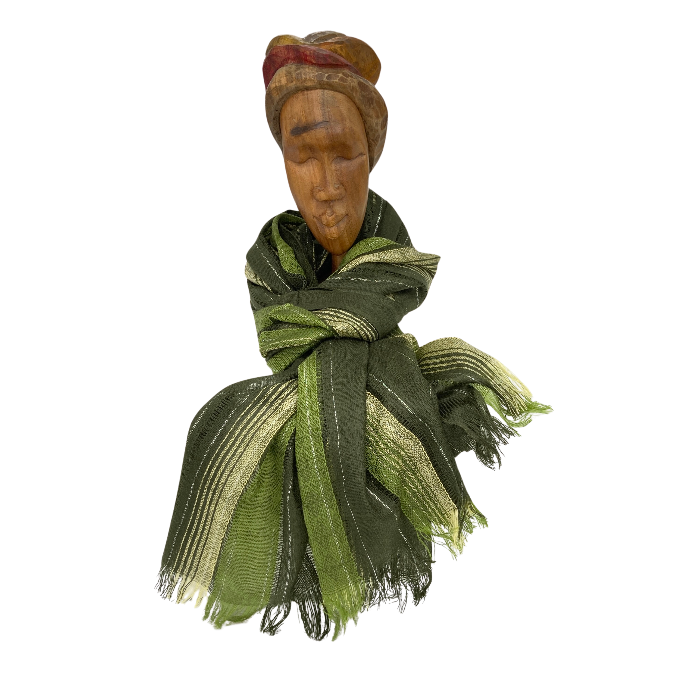 Light and dark green striped scarf