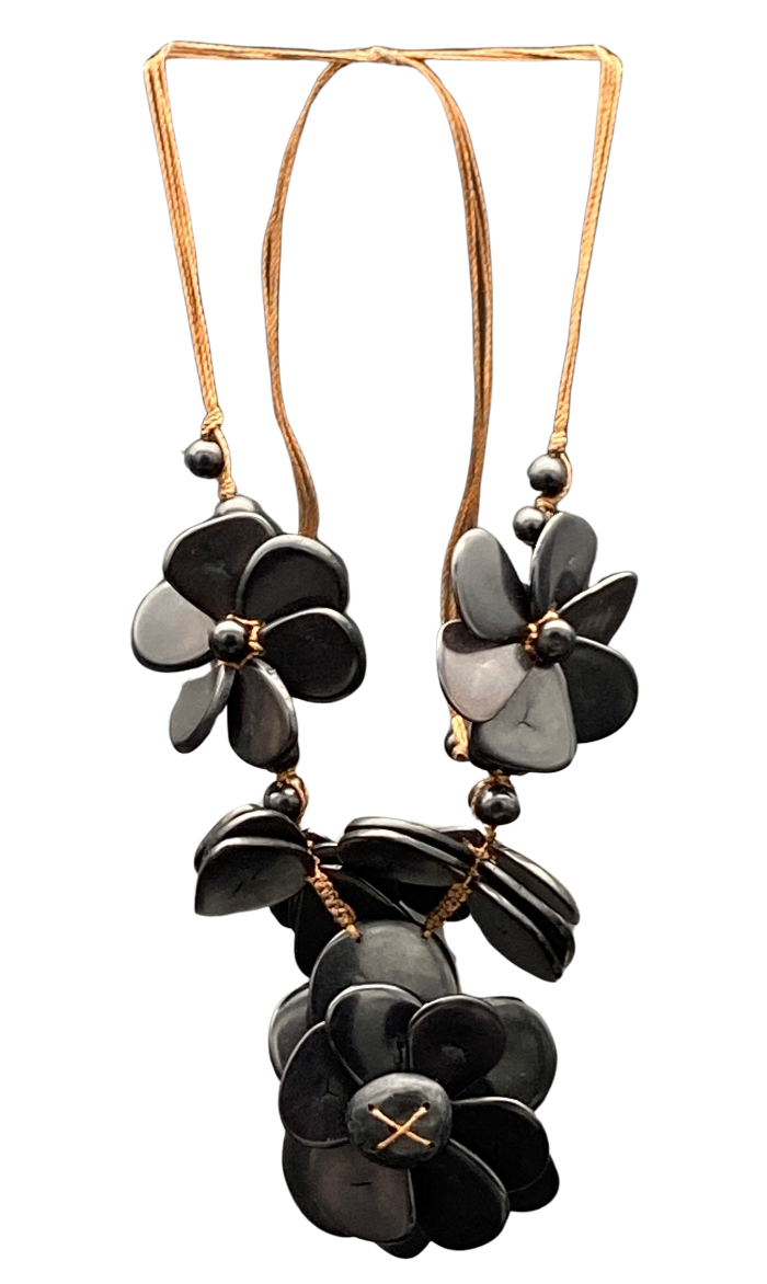 Adjustable necklace made from natural and sustainable tagua nut in  black.