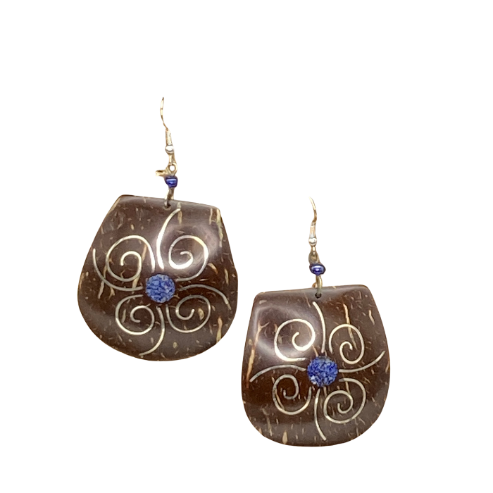 Coconut shell earrings with silver inlay