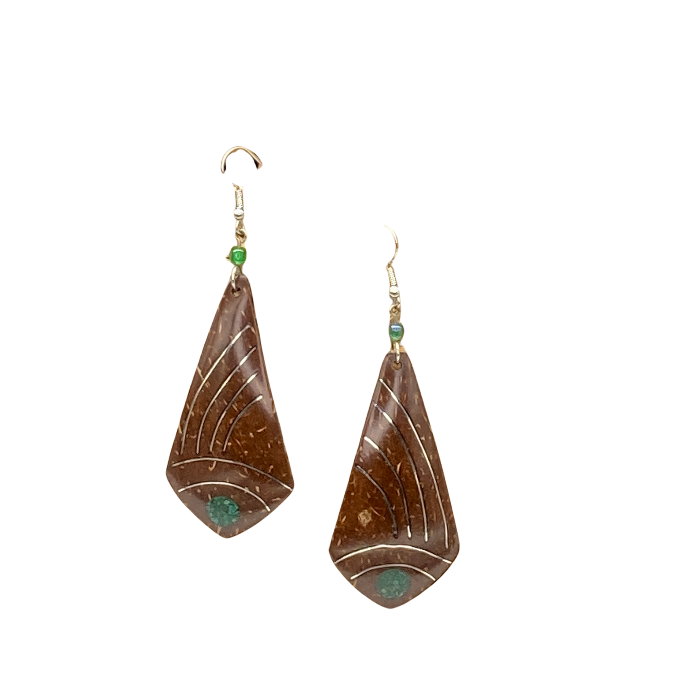 Coconut shell earrings with silver inlay