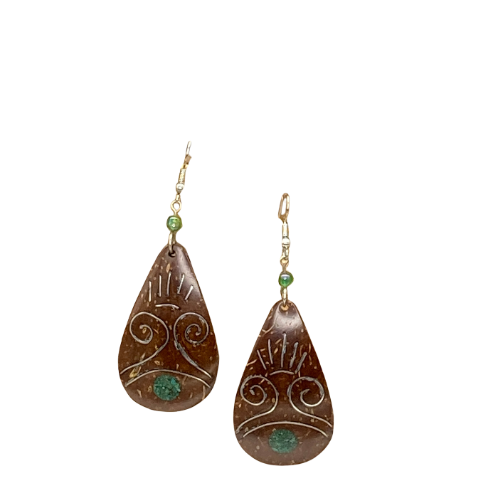 Coconut shell earrings with silver inlay