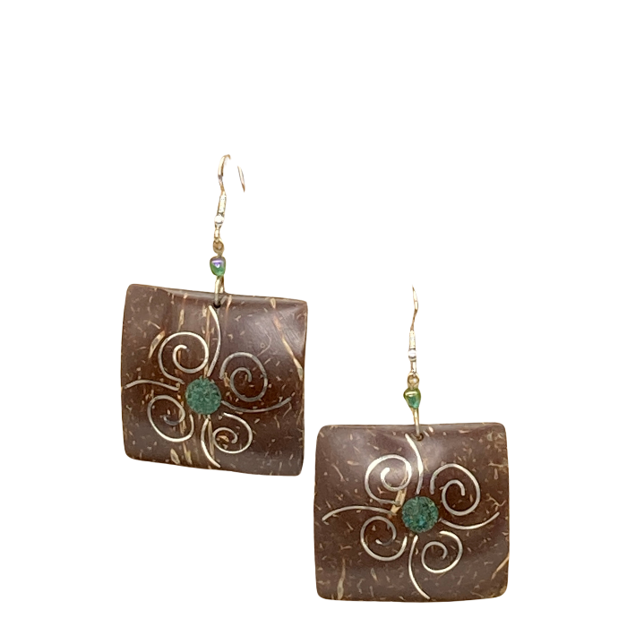 Coconut shell earrings with silver inlay