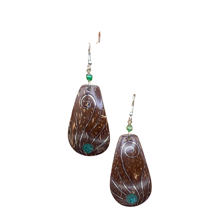 Coconut shell earrings with silver inlay