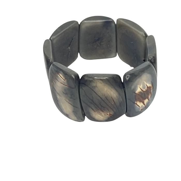 Stretchy bracelet made from Square slices of Tagua nut in 13 different colors