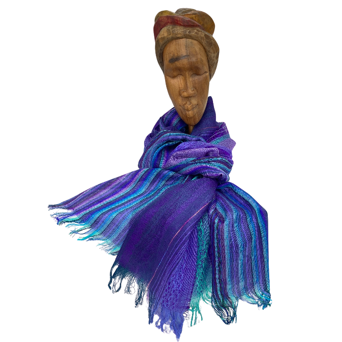 Plums, Teal, and Lavender striped cotton scarf