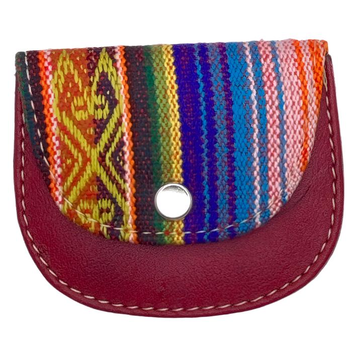 leather and cloth coin purse. Approximately 3"x3"
