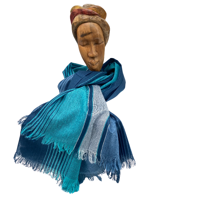Blue and teal striped scarf