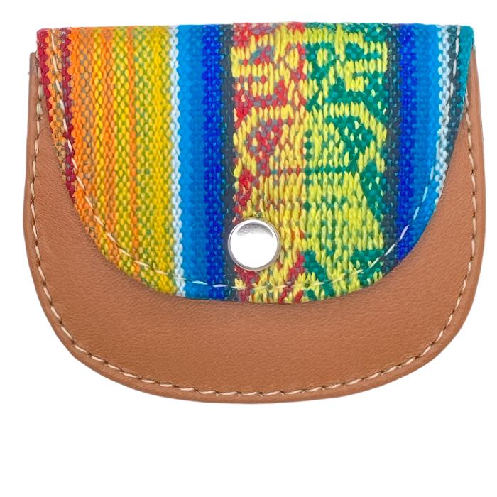 leather and cloth coin purse. Approximately 3"x3"
