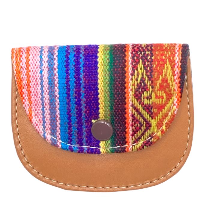 leather and cloth coin purse. Approximately 3"x3"