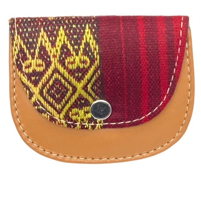 leather and cloth coin purse. Approximately 3"x3"