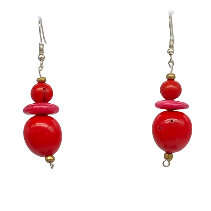 Dangling earrings, a combo of acai and tagua nut beads, length approx. 2".
