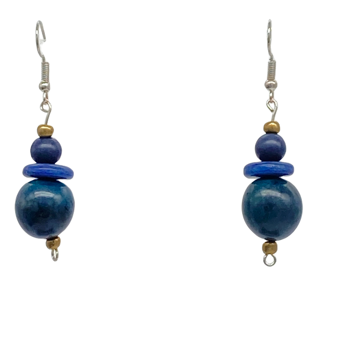 Dangling earrings, a combo of acai and tagua nut beads, length approx. 2".