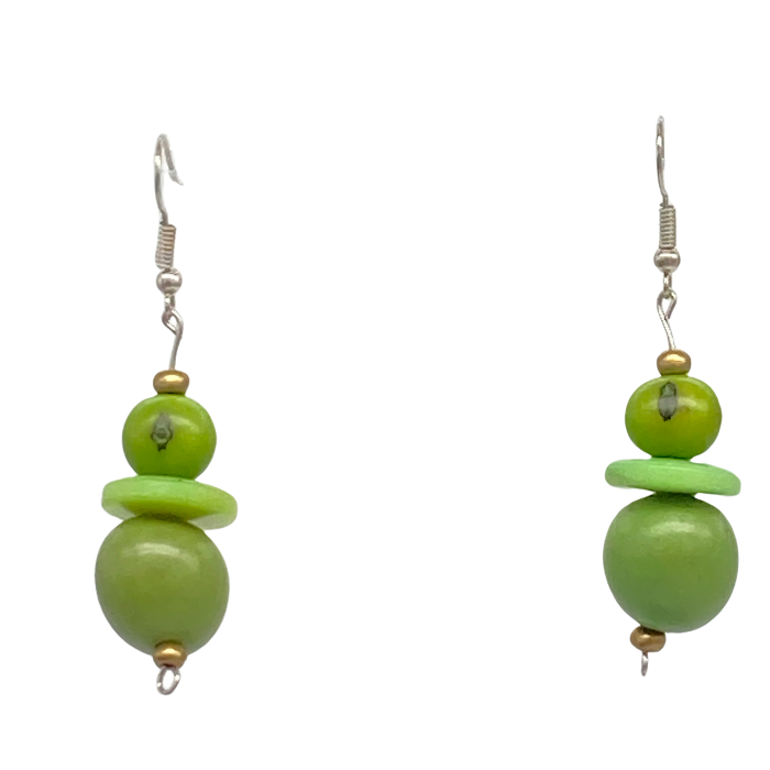 Dangling earrings, a combo of acai and tagua nut beads, length approx. 2".