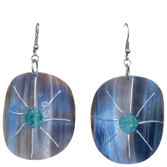 Natural horn earrings with silver inlay