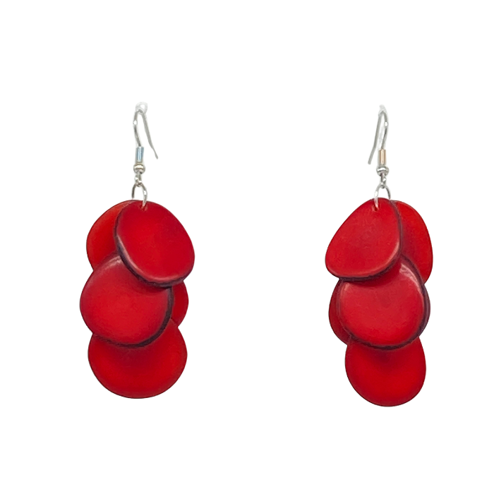 Zoe earrings composed of cascading slices of Tagua nut