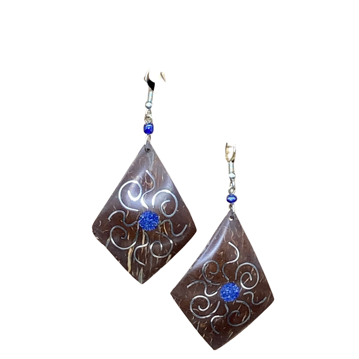 Coconut shell earrings with silver inlay