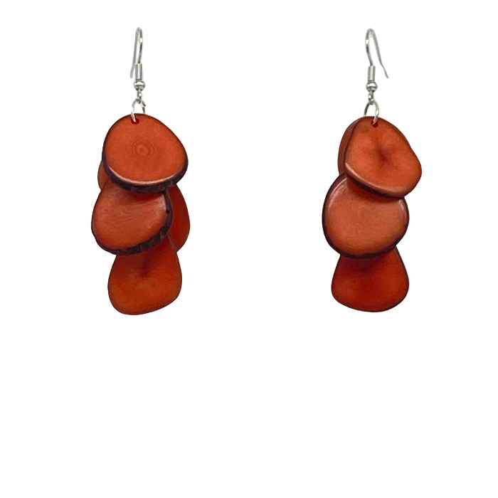 Zoe earrings composed of cascading slices of Tagua nut