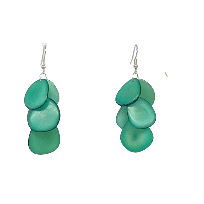 Zoe earrings composed of cascading slices of Tagua nut