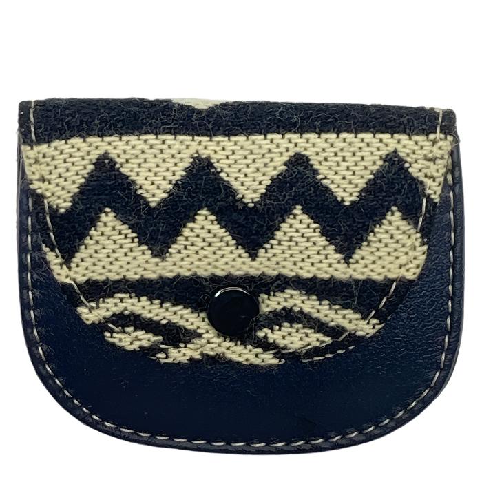  leather and cloth coin purse. Approximately 3"x3"