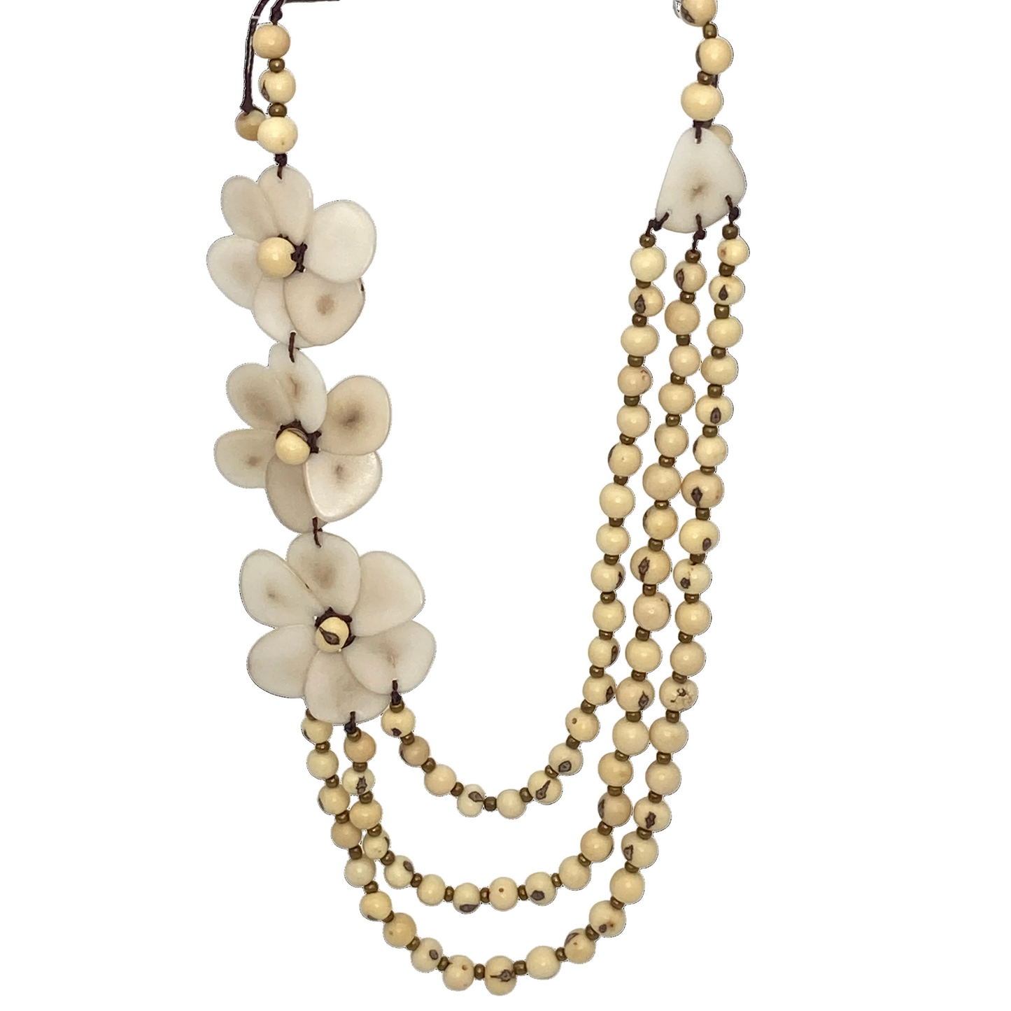 Necklace with floral beads on a white background