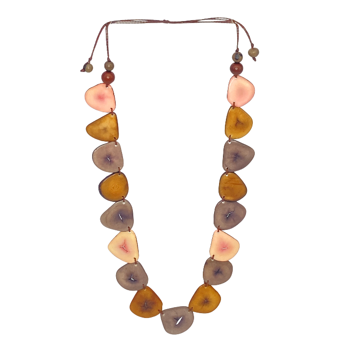 Single stranded necklace. Made from Tagua nut  in tri-color. light pink-grey-brown