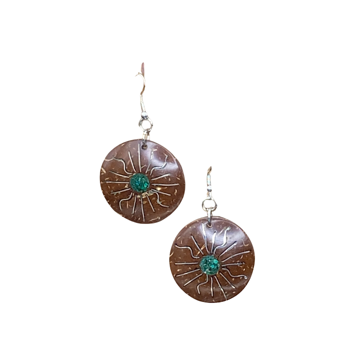 Coconut shell earrings with silver inlay