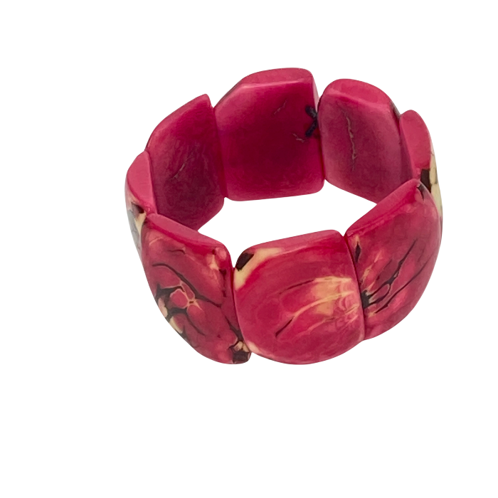Stretchy bracelet made from Square slices of Tagua nut in 13 different colors